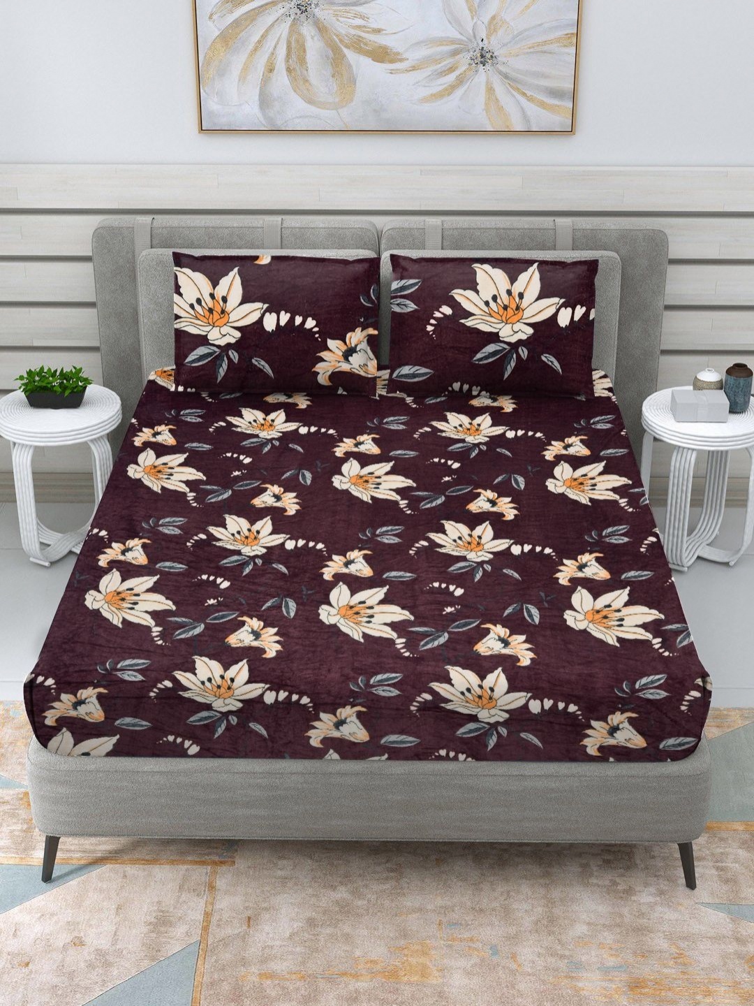 

RRC Violet Floral 300 TC Queen Bedsheet with 2 Pillow Covers