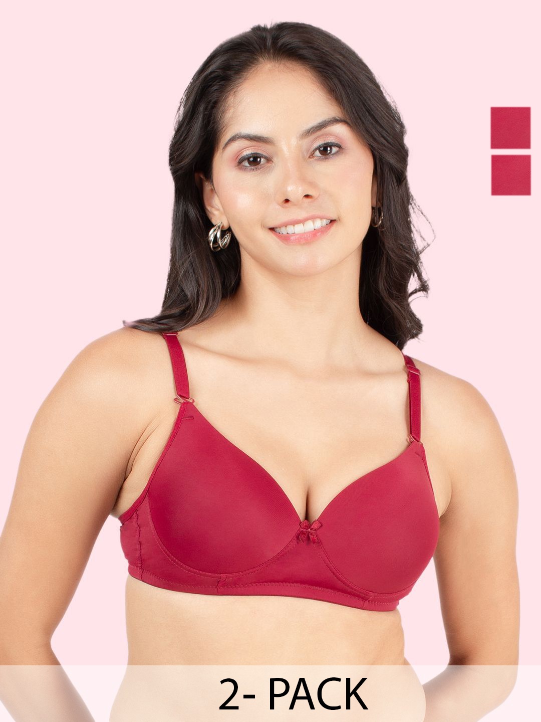 

DressBerry Pack of 2 Medium Coverage Heavily Padded Bra, Maroon