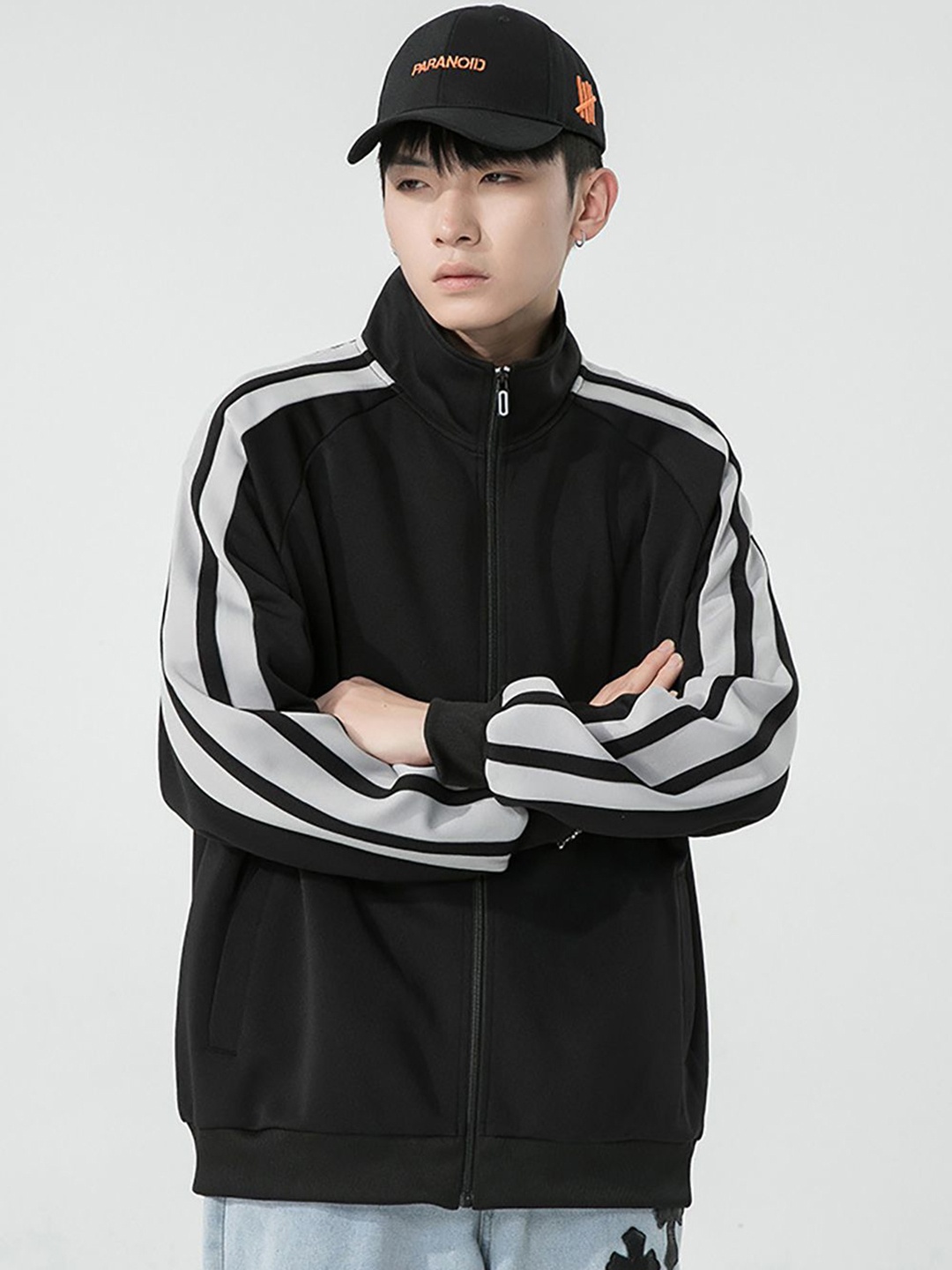 

StyleCast x Revolte Men Striped Sporty Jacket, Black