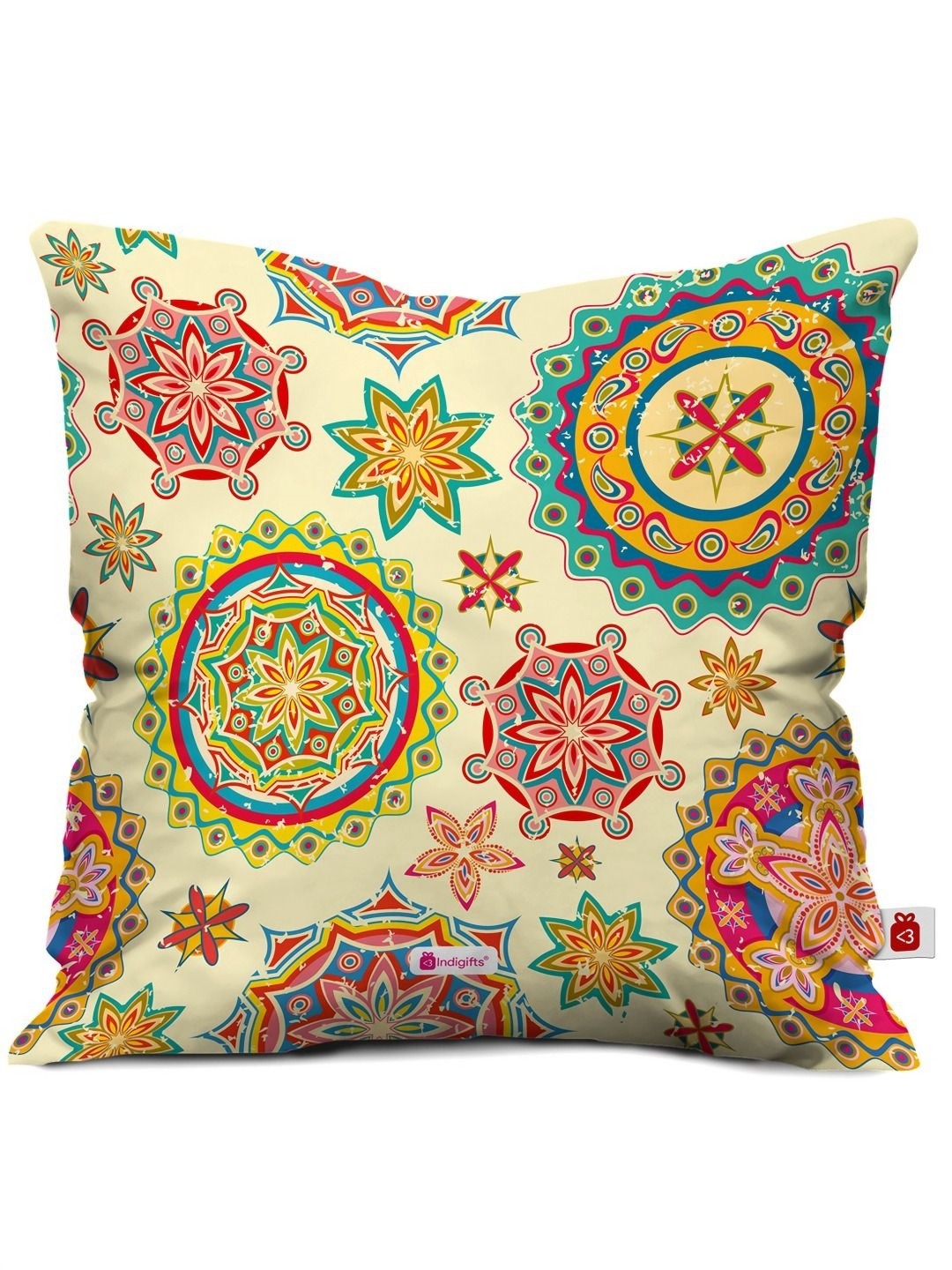 

Indigifts Cream Color & Pink Floral Printed Filled Cushion Cover