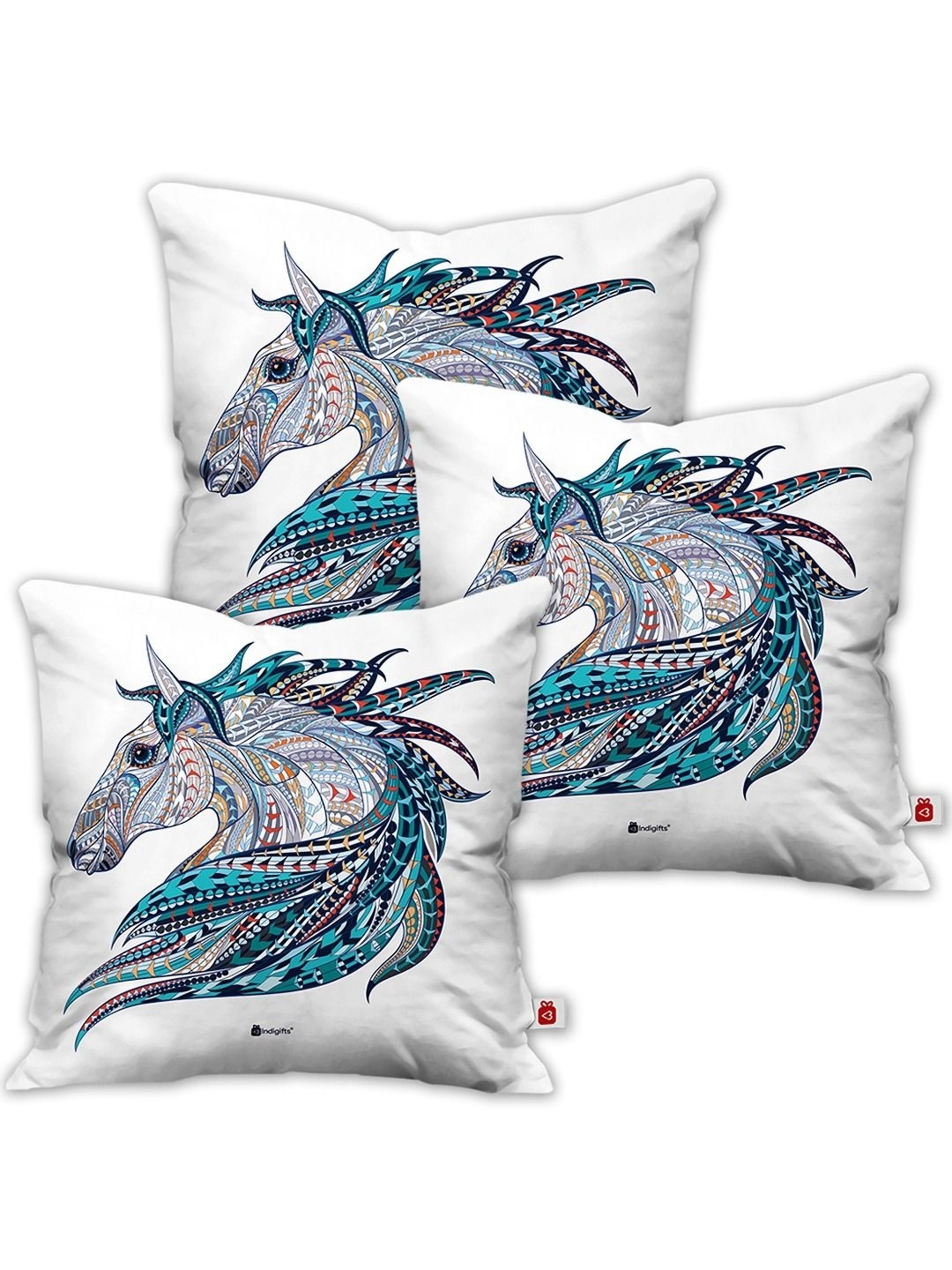 

Indigifts White & Blue 3 Pieces Graphic Printed Square Cushion Covers
