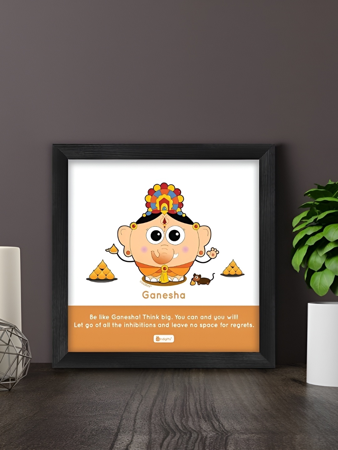 

Indigifts Orange-Color & White Be Like Ganesha Printed Wall Art