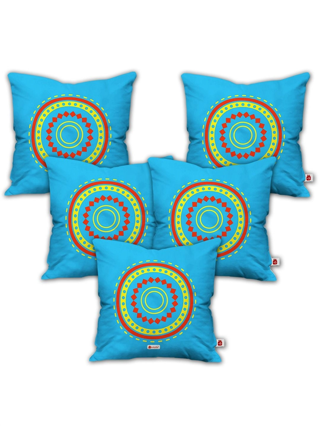 

Indigifts Blue & Yellow 5 Pieces Geometric Printed Satin Square Cushion Covers