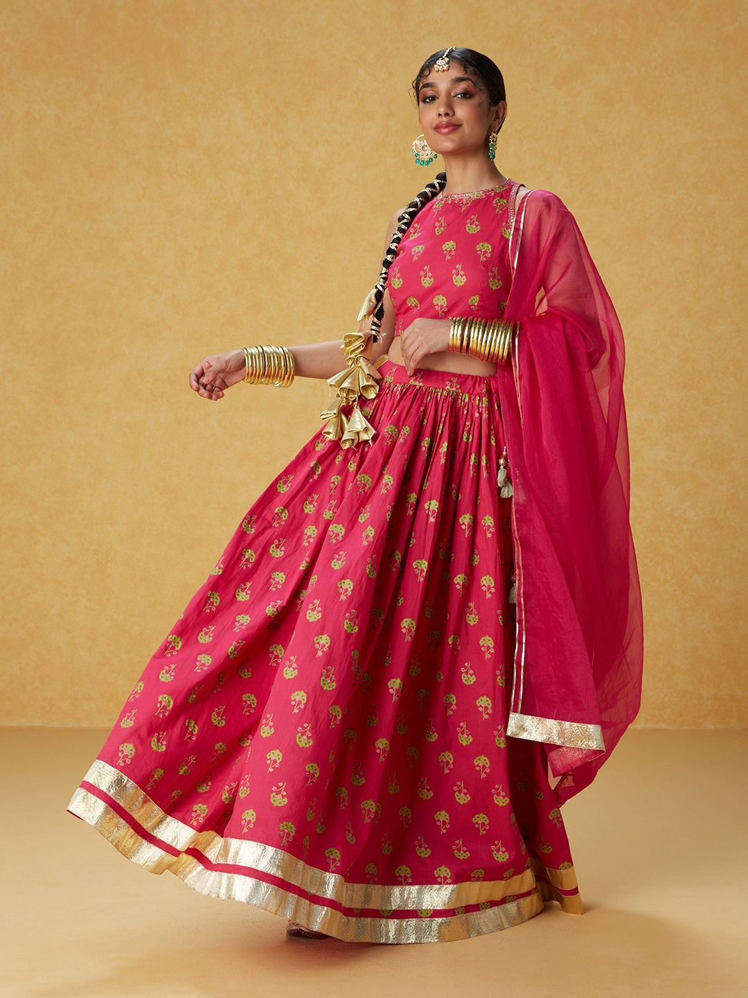 

Likha Printed Ready to Wear Lehenga & Blouse With Dupatta, Pink