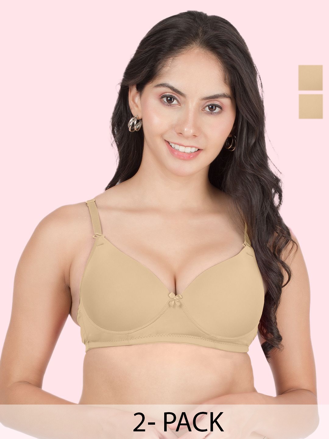 

DressBerry Pack of 2 Medium Coverage Heavily Padded Bra, Beige