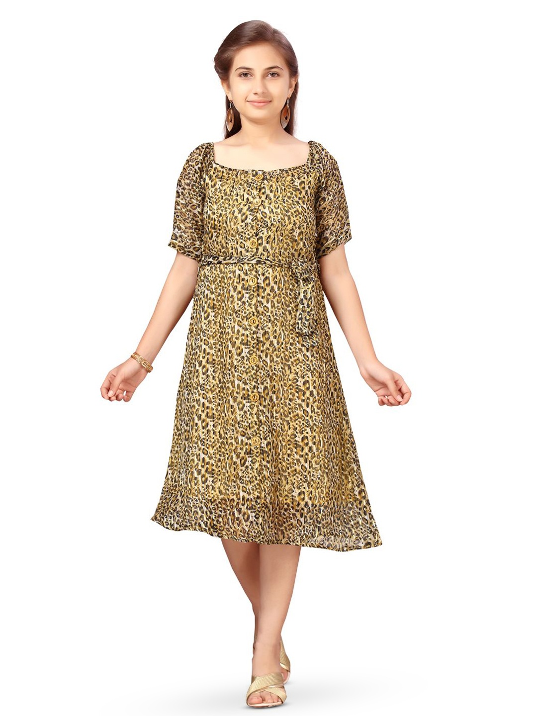

BAESD Girls Animal Printed A-Line Cotton Midi Dress, Yellow
