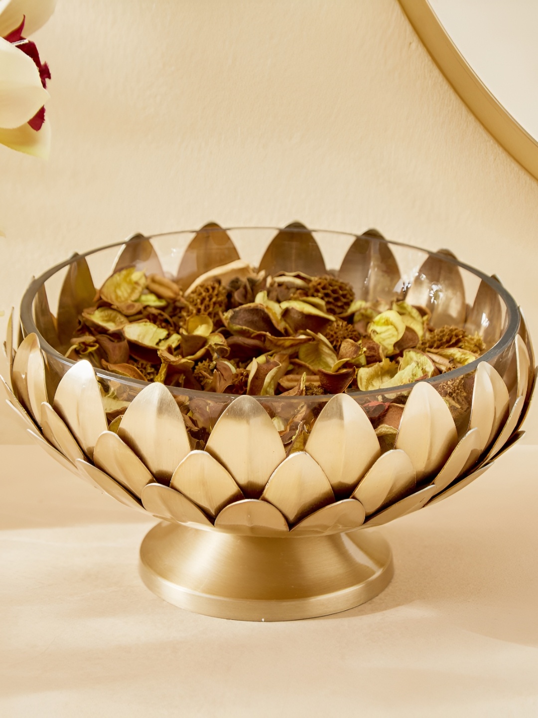 

Home Centre Gold-Toned Majestic Petals Metal Potpourri Bowl