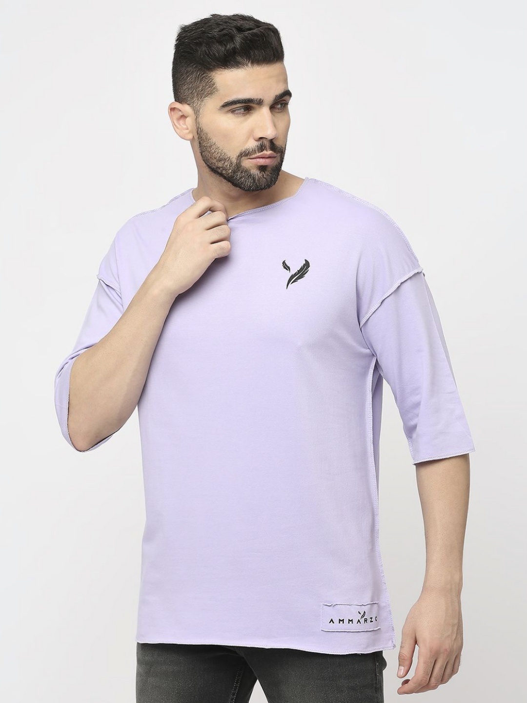 

AMMARZO Round Neck Drop Shoulder T-shirt, Purple