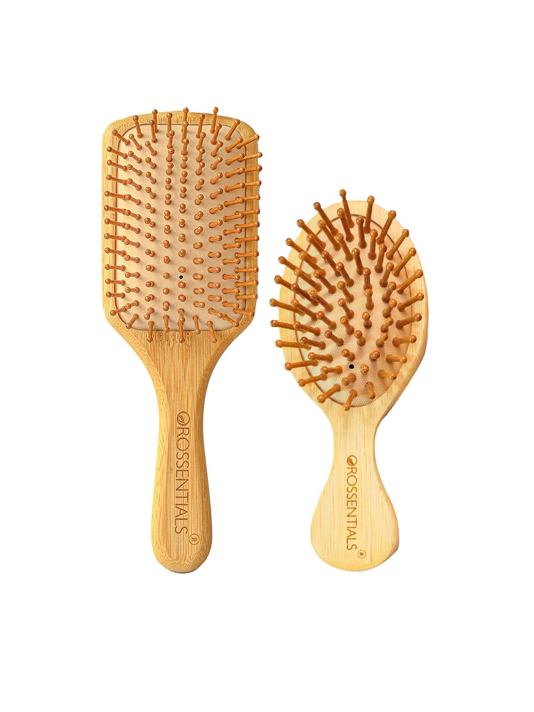 

OROSSENTIALS Set Of 2 Wooden Hair Brush, Brown