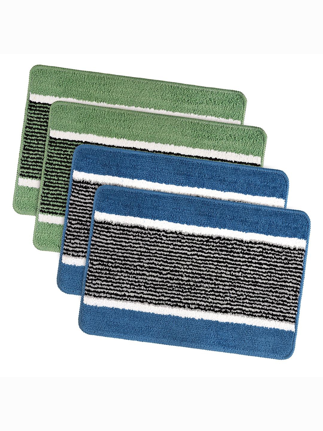 

Kuber Industries Sky Blue & Green 4 Pieces Striped Anti-Skid Microfiber Door Mats