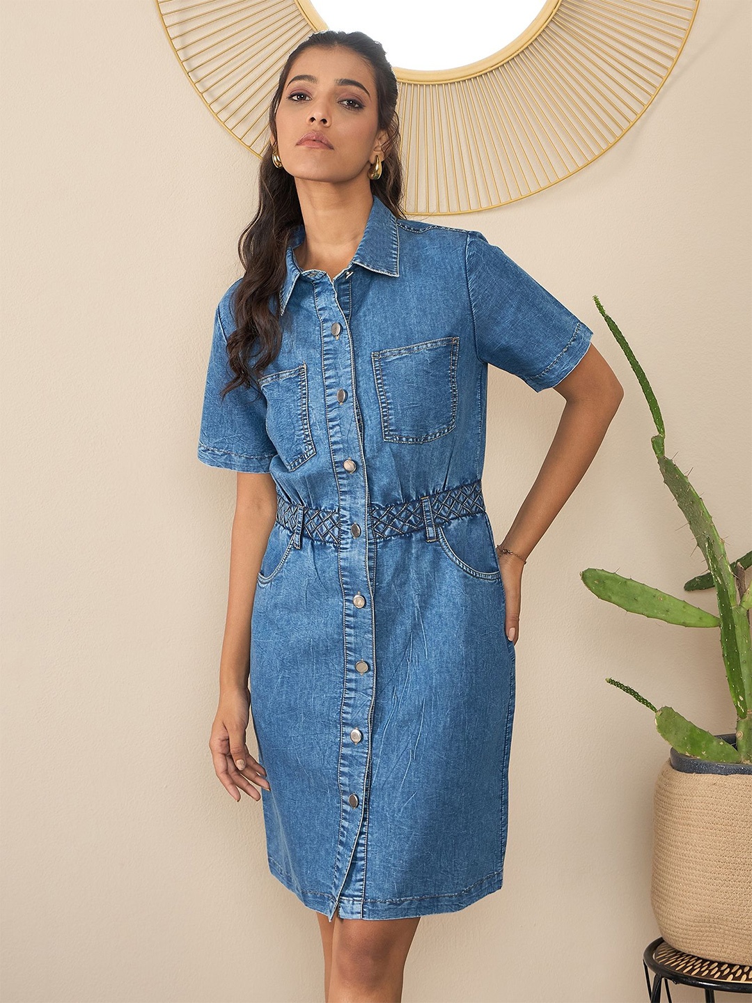 

StyleStone Applique Denim Shirt Dress, Blue