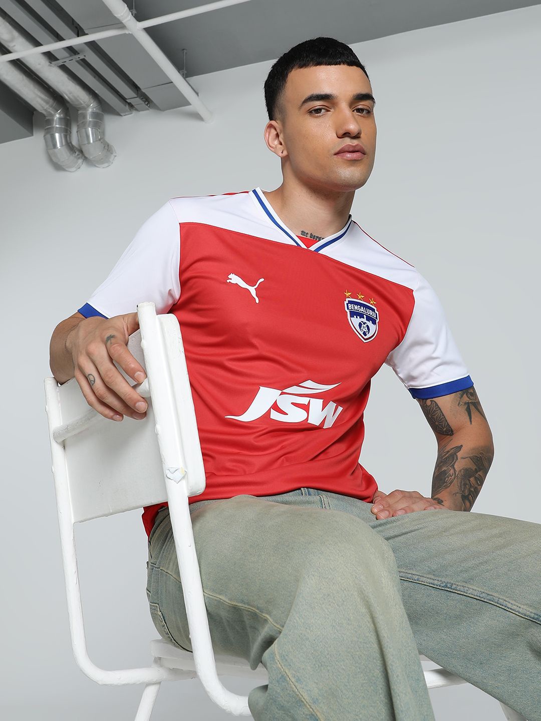 

Puma Men BFC Away Replica dryCELL Colourblocked Slim-Fit Tshirt, Red