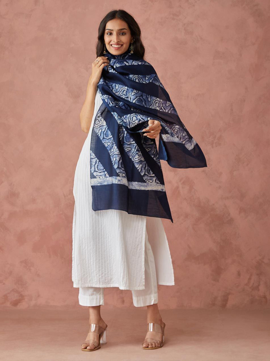 

Fabindia Women Printed Stole, Navy blue