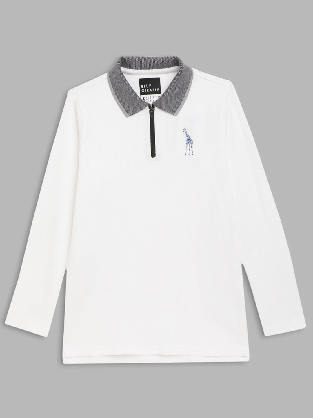 

Blue Giraffe Boys Solid Polo Collar Cotton T-shirt, White