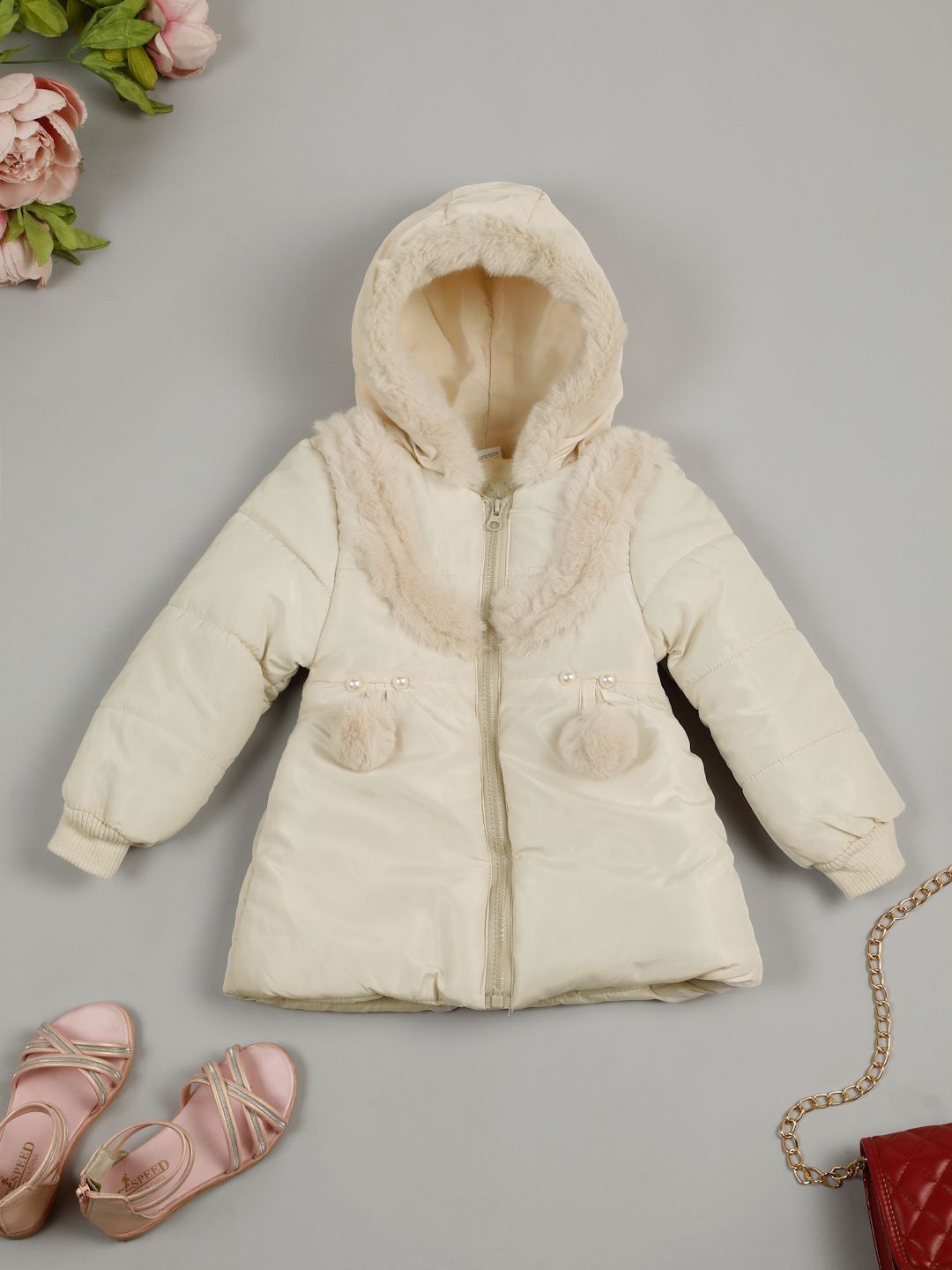 

LITTLE GINNIE Girls Hooded Quilted Jacket, White