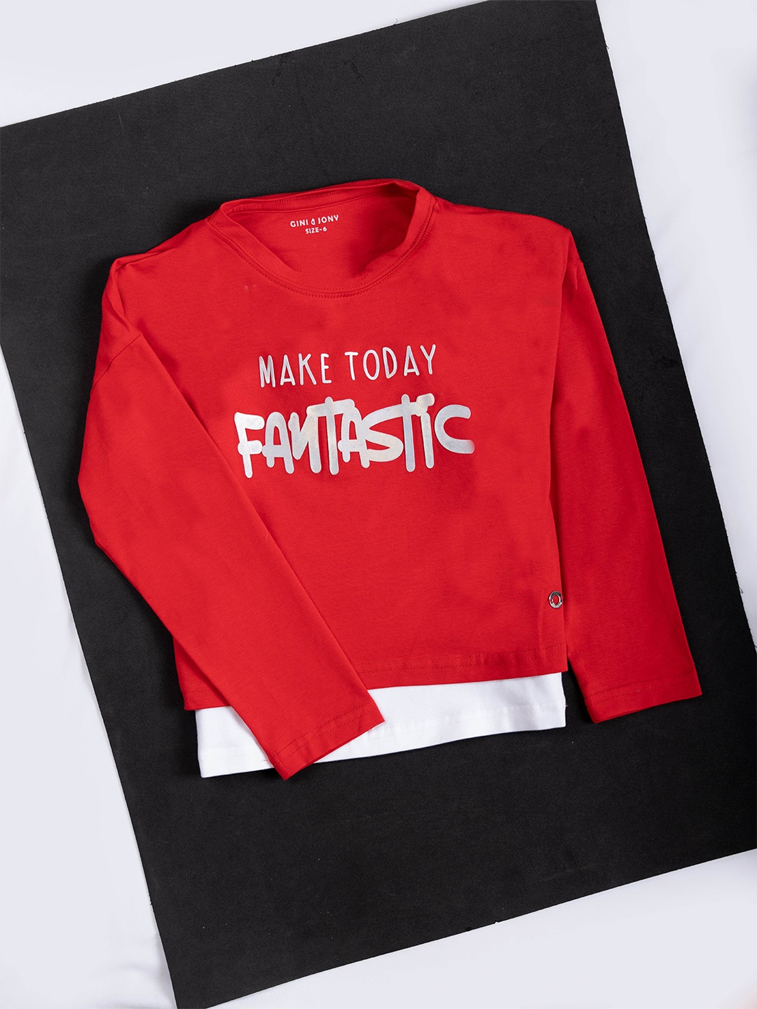 

Gini and Jony Girls Typography Printed Round Neck Cotton T-shirt, Red