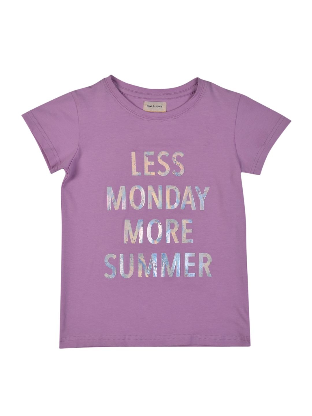 

Gini and Jony Girls Typography Printed Round Neck Cotton T-shirt, Purple