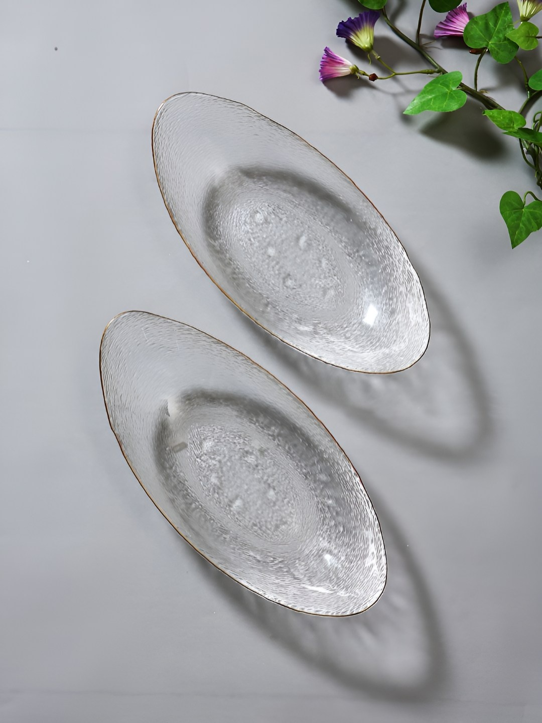 

TAYHAA Transparent 2 Pieces Glass Oval shaped Serving Platter