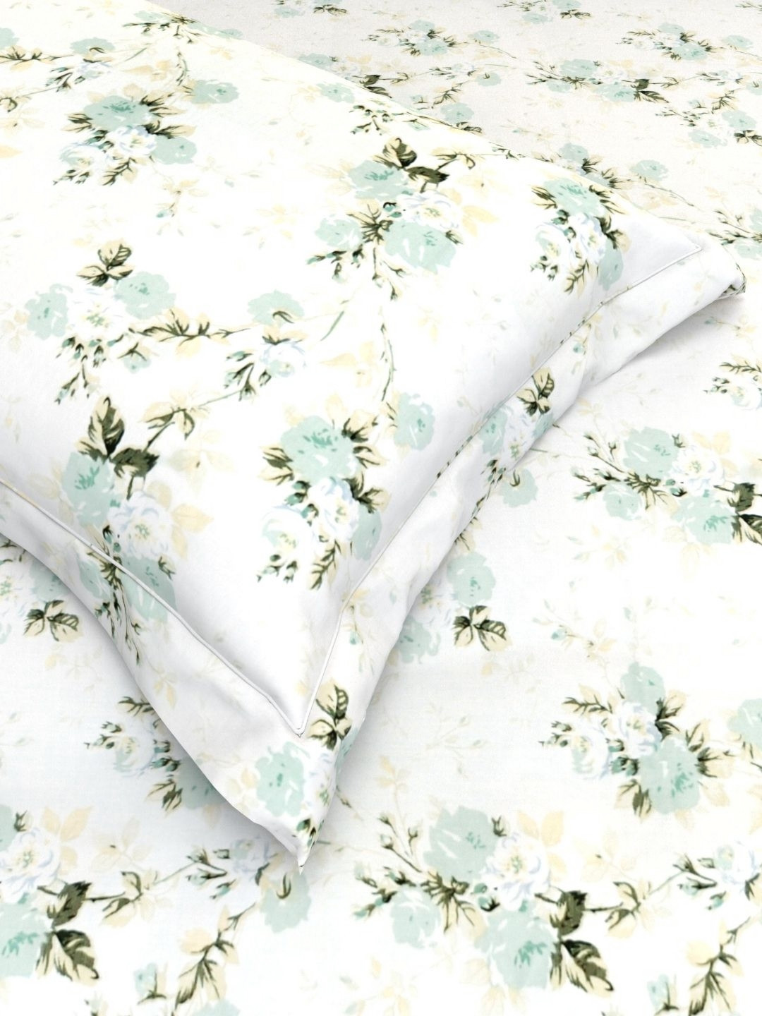 

THE WHITE MOSS White & Green Floral 220 TC Queen Bedsheet with 2 Pillow Covers