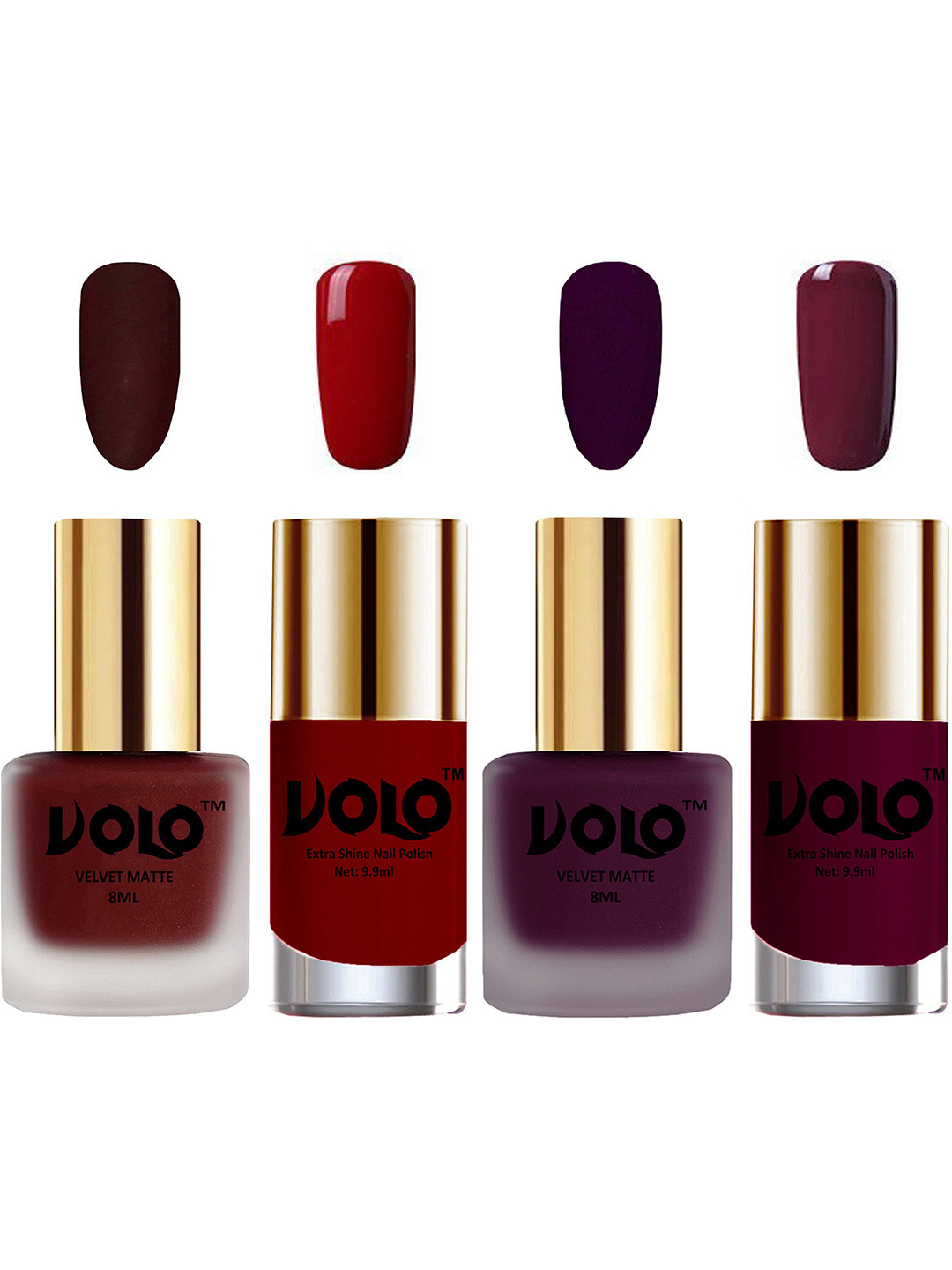 

VOLO Set Of 4 Velvet Matte & Extra Shine Nail Polish - 8 ml Each & 9ml Each-23-46-31-34, Multi