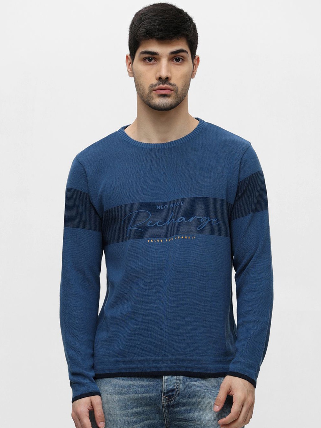 

Klub Fox Men Cotton Typography Printed Pullover, Blue