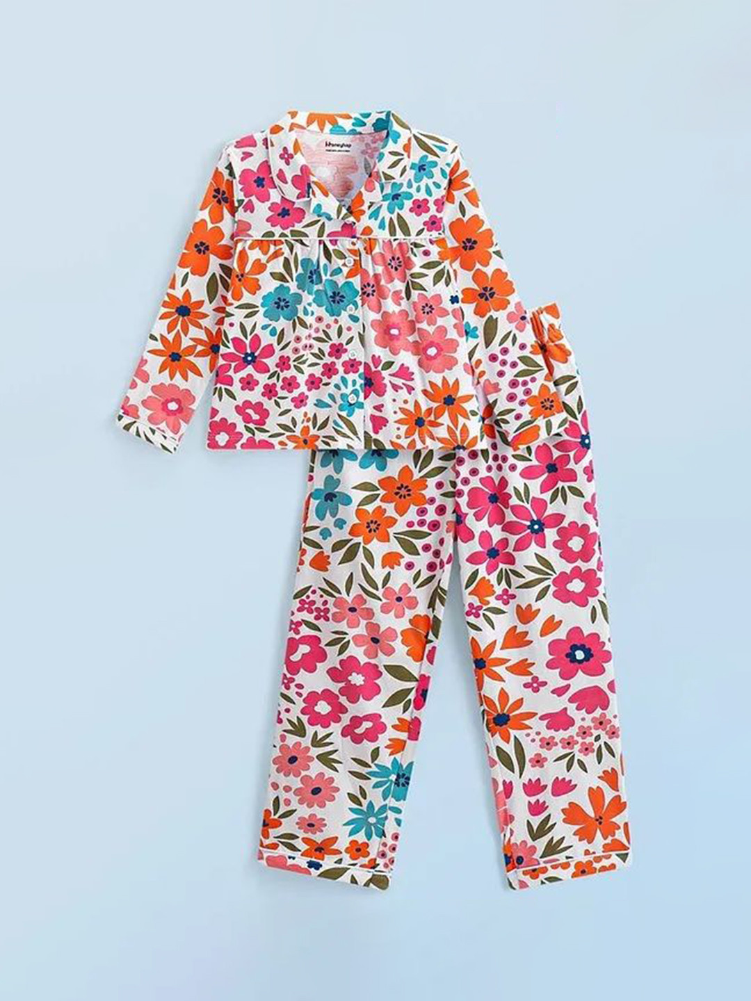 

Honeyhap Girls Floral Printed Night suit, Pink