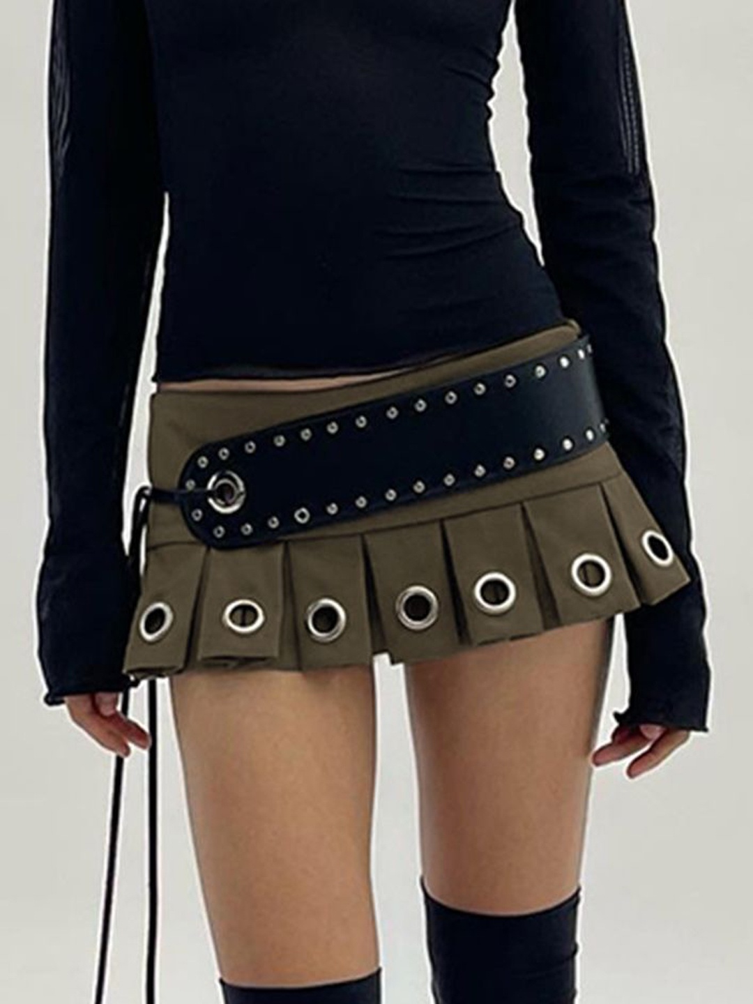 

LULU & SKY Rivet Detail A-Line Mini Skort With Belt, Brown