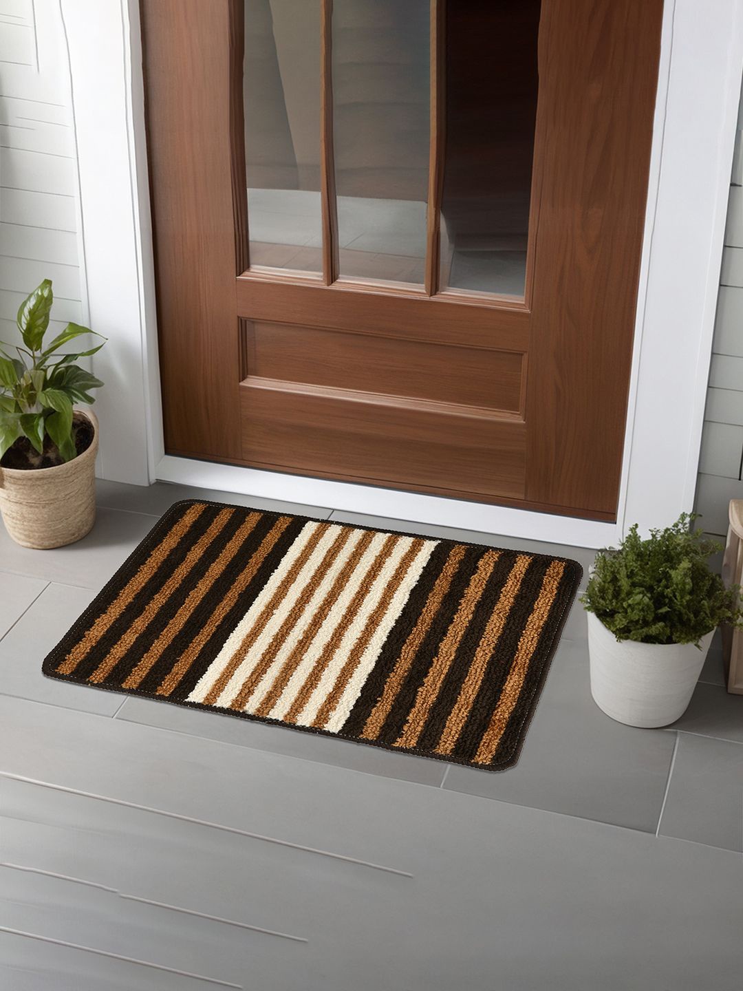 

Kuber Industries Brown & Black 2 Pieces Microfiber Anti-Skid Door Mats