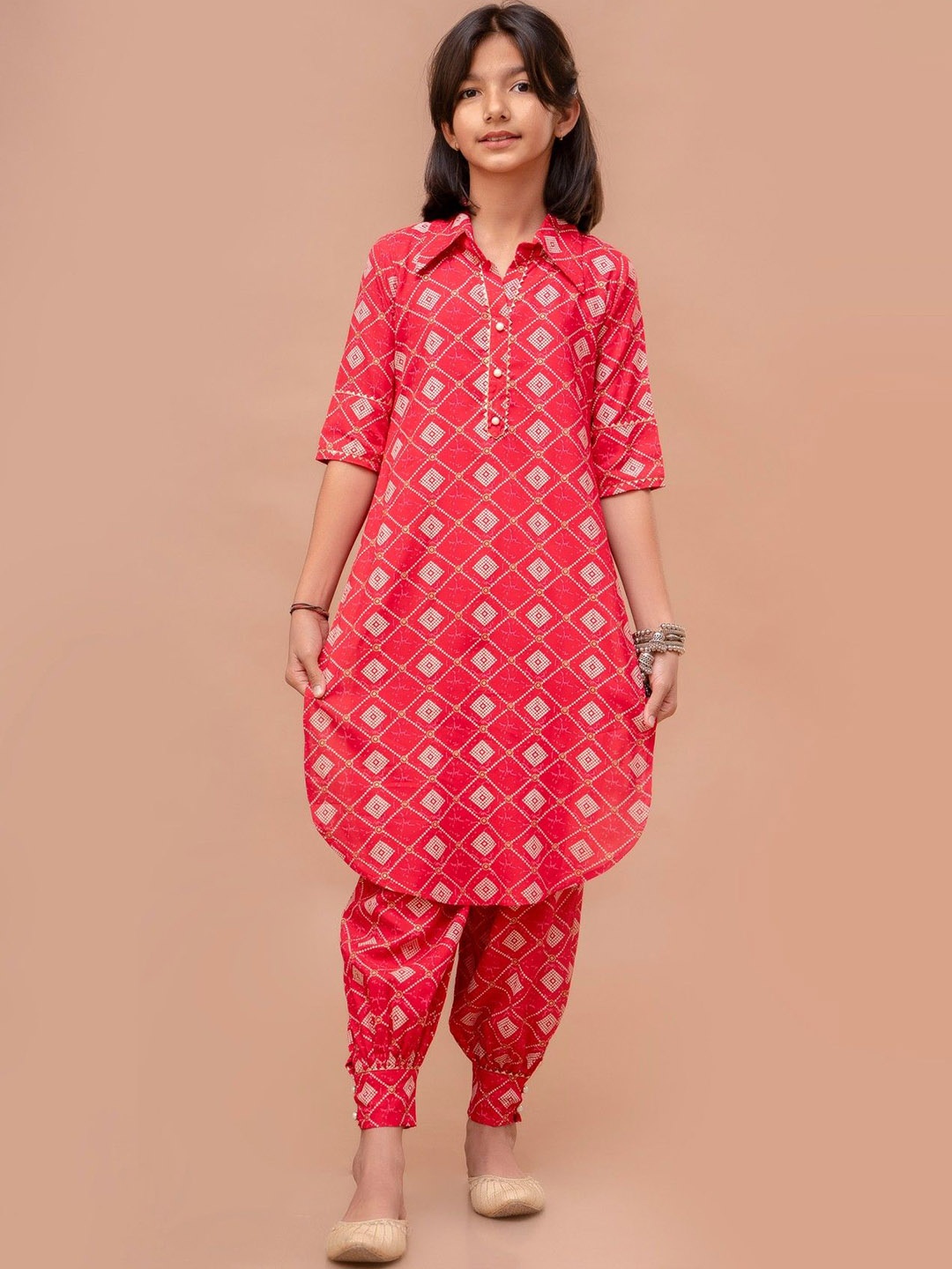 

NYPA Girls Printed Kurta with Harem Pants, Pink