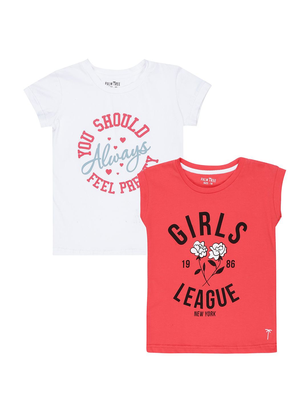 

Palm Tree Girls Pack Of 2 Typography Printed Cotton T-shirts, White