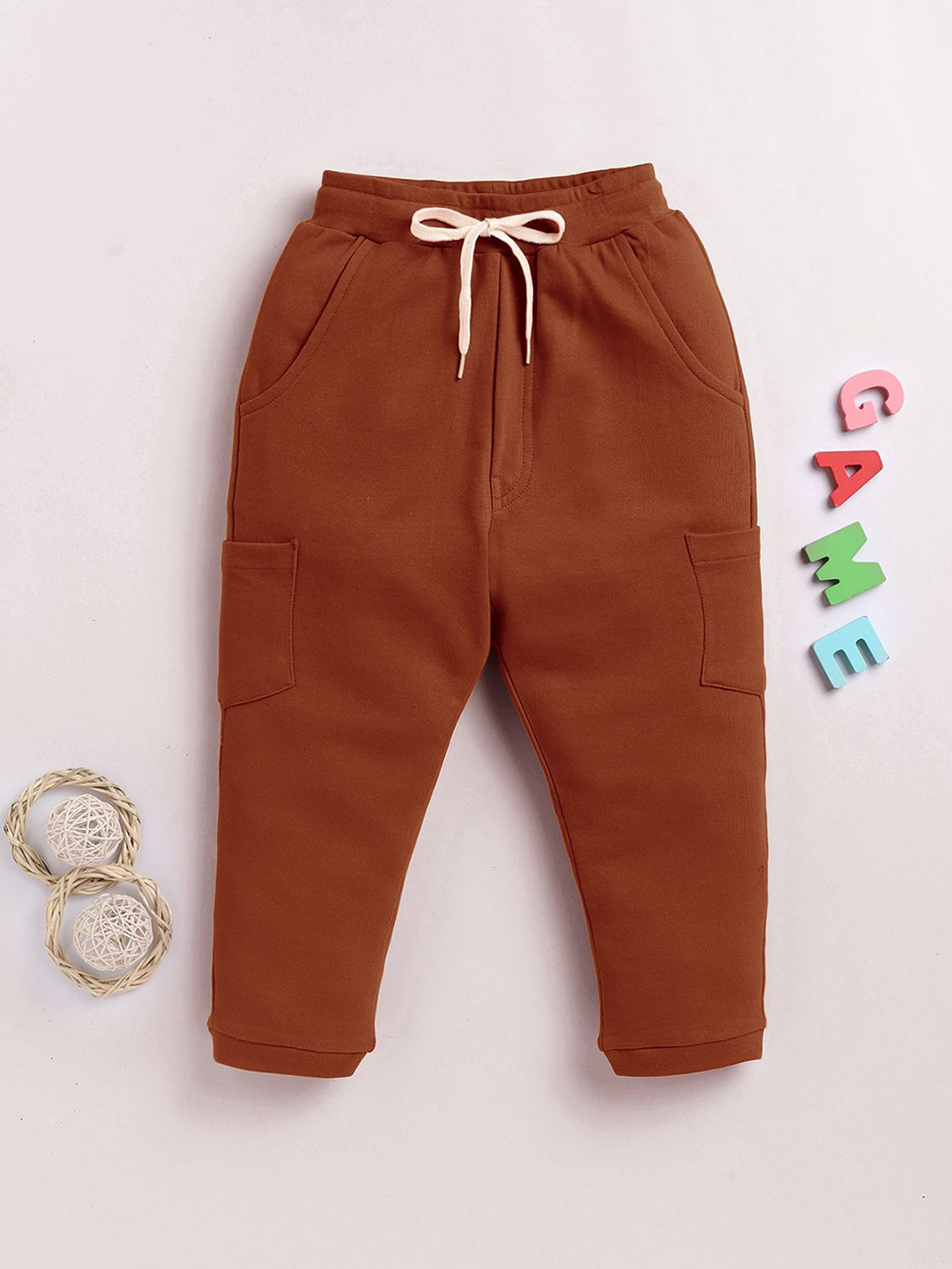 

LITTLE NINJA Infant Boys Cotton Mid-Rise Joggers, Brown