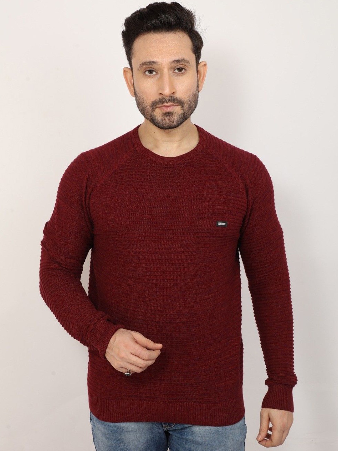 

Klub Fox Men Cotton Ribbed Pullover Sweaters, Maroon