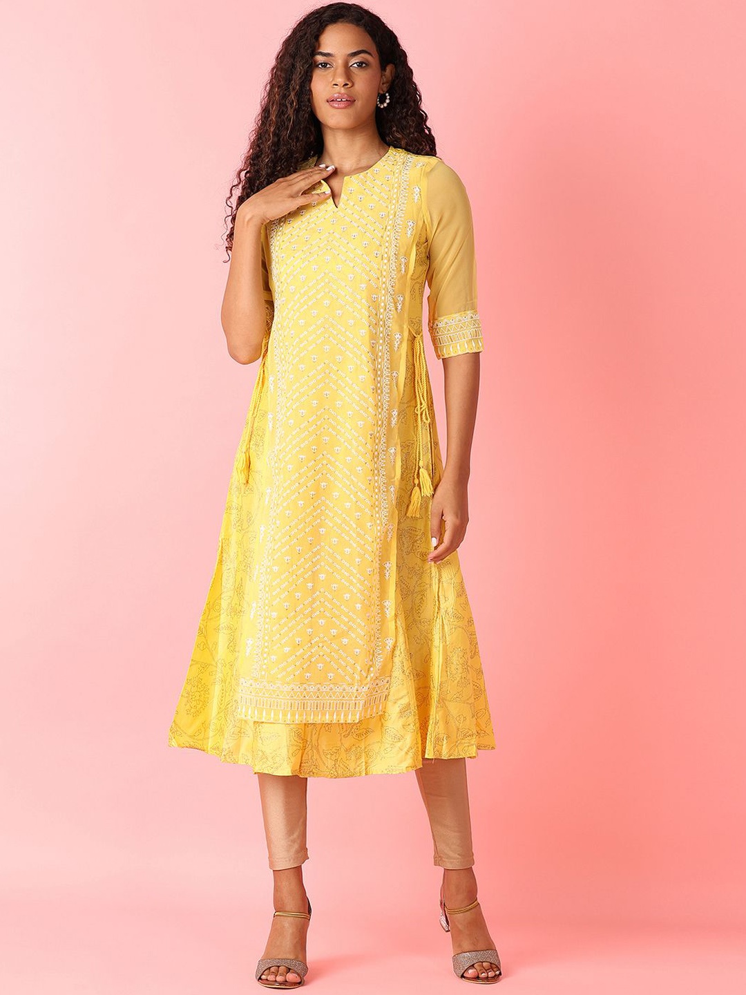 

UNLIMITED Women Printed Kurta, Yellow