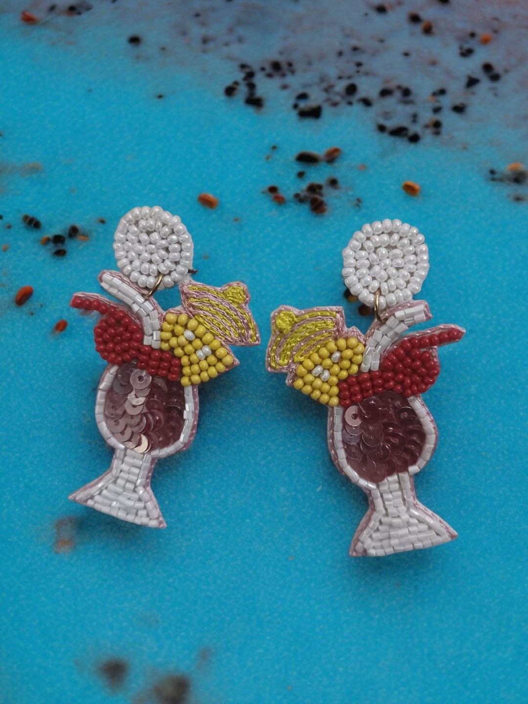 

PRIAANSHA CREATIONS Contemporary Beaded Cocktail Studs, White