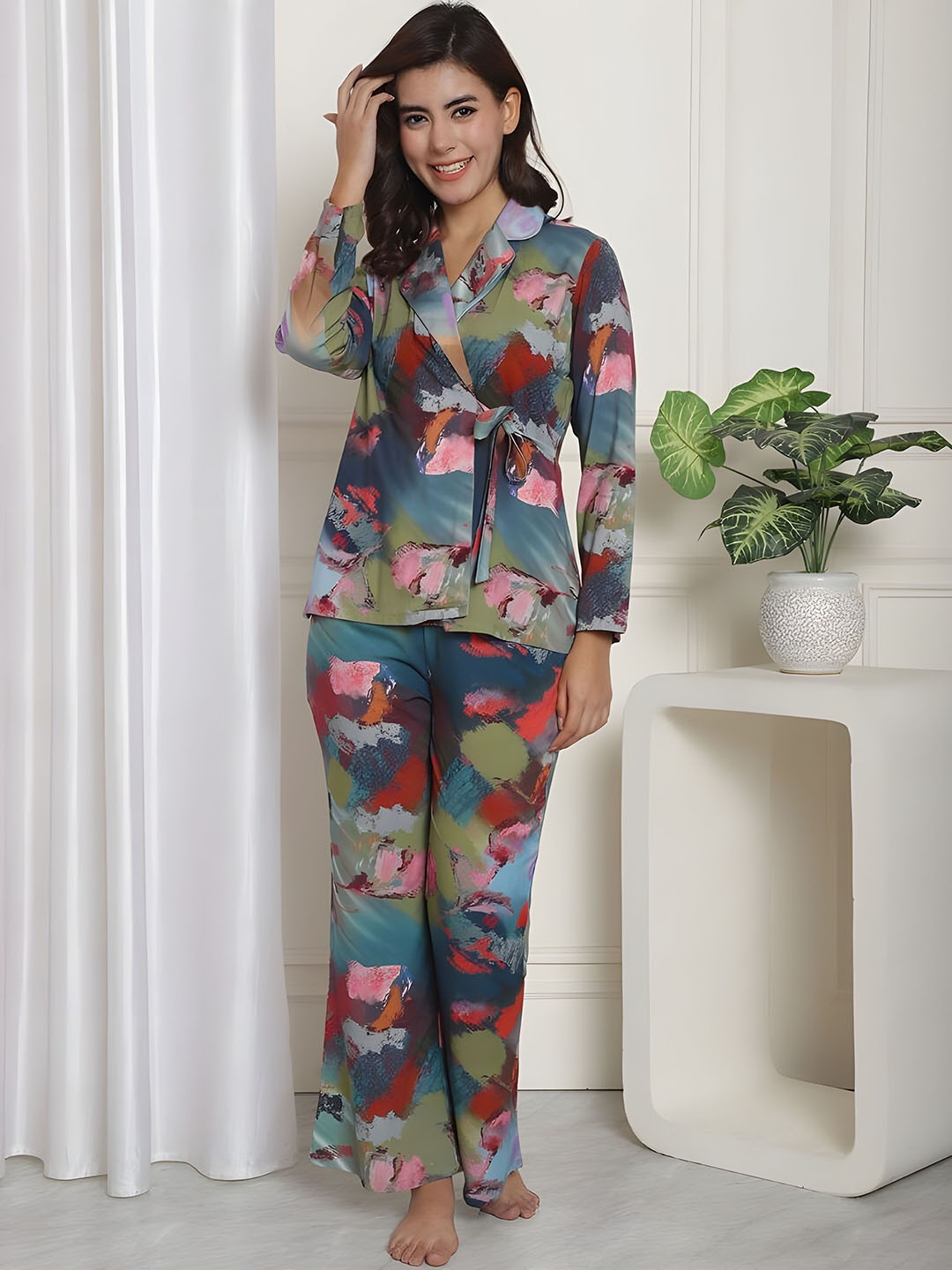 

NIJANAND TEXTILE Printed Pure Cotton Night suit, Red