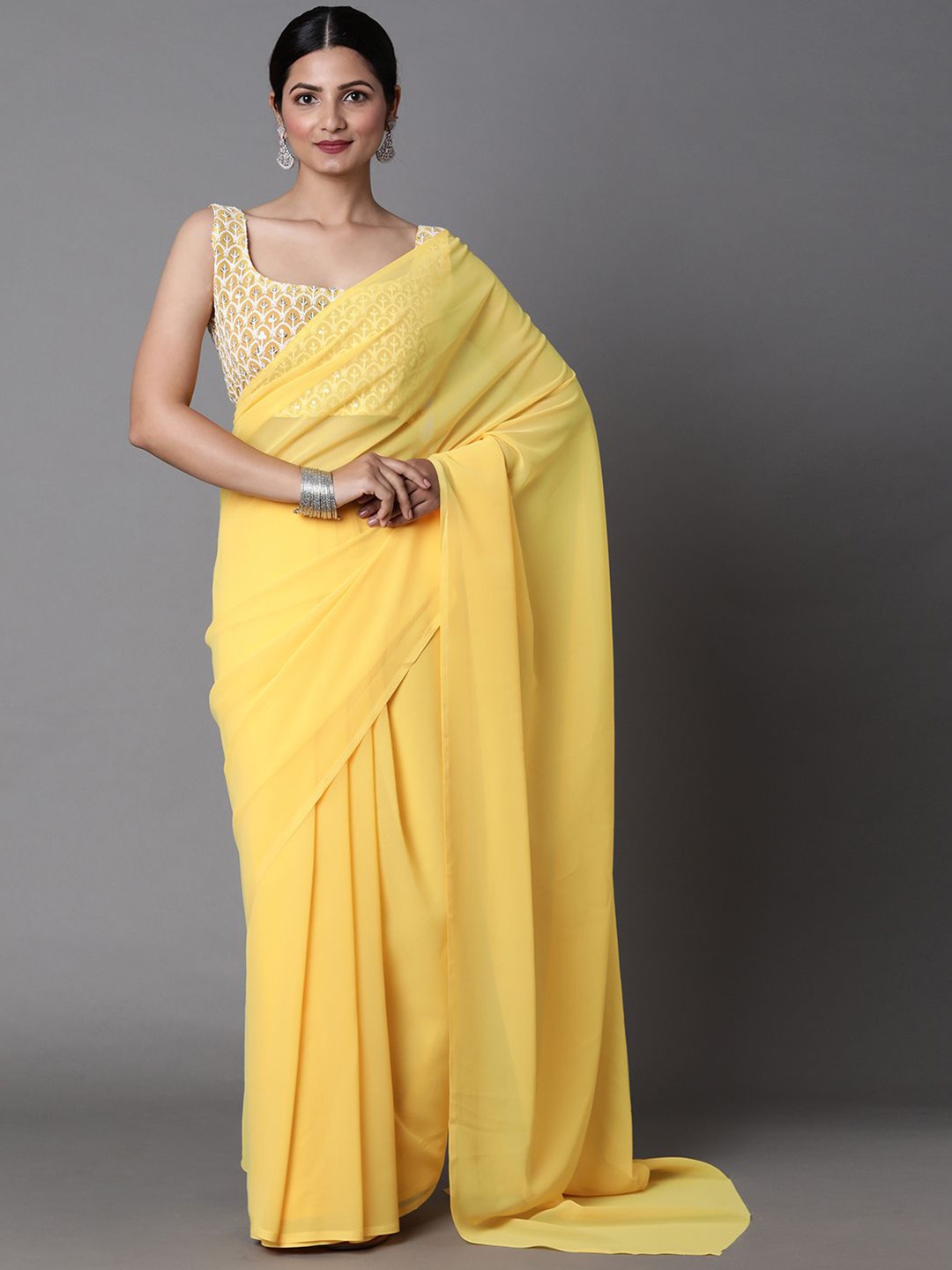 

KALINI Solid Saree With Blouse Piece, Yellow