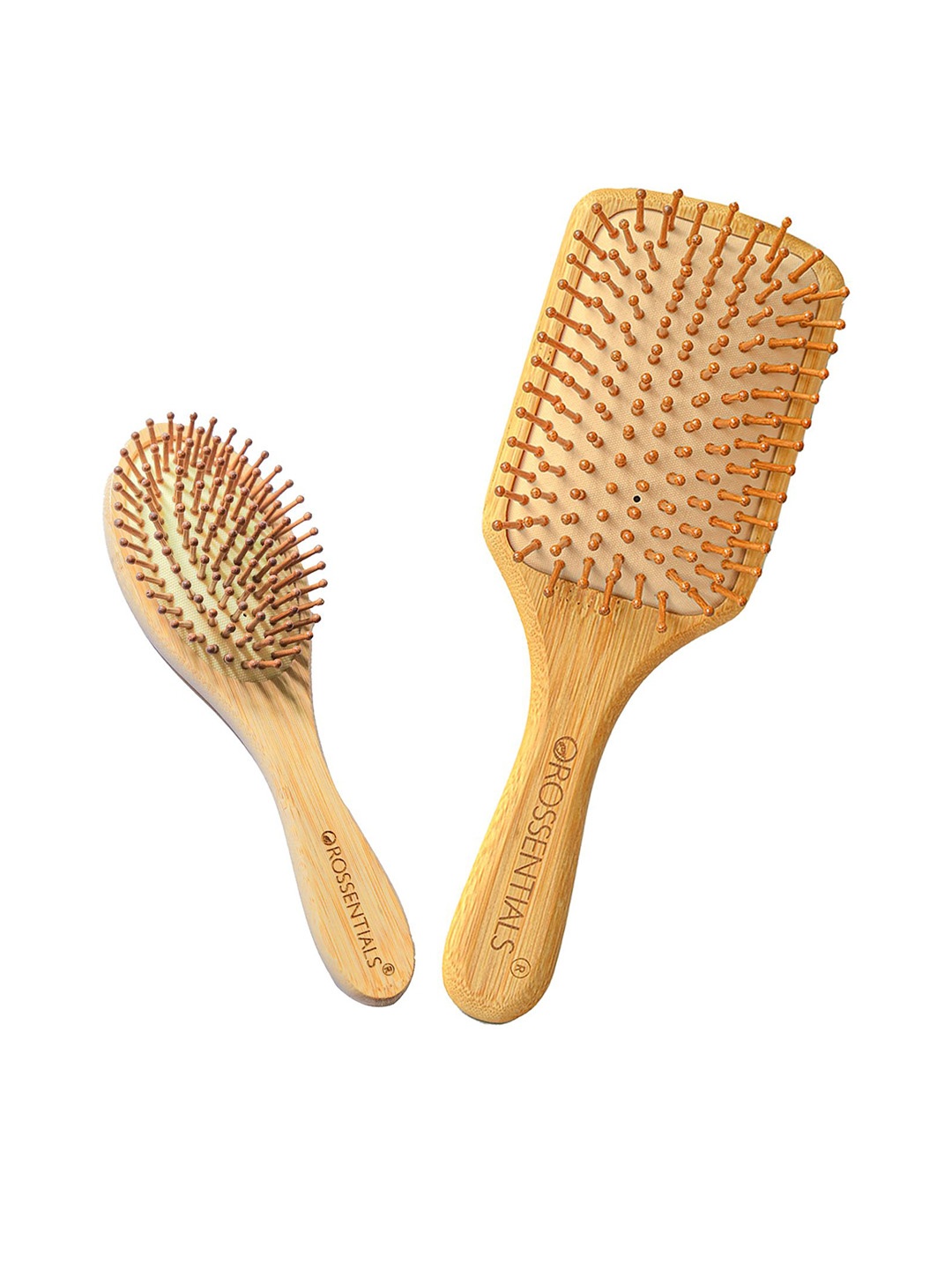 

OROSSENTIALS Set Of 2 Wooden Hair Brush, Brown