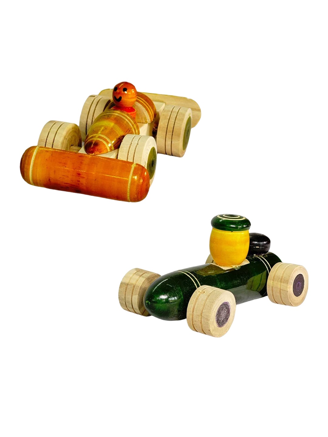 

LITTLE GINNIE Kids Set Of 2 Wooden Toy Racing Car, Brown