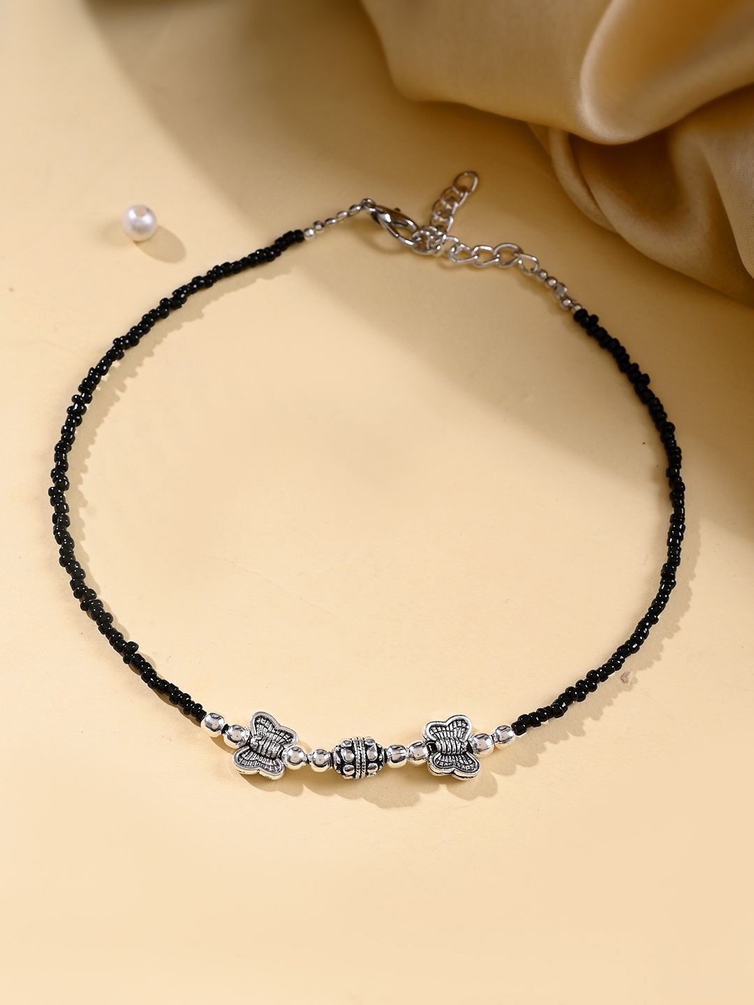 

Silvermerc Designs Silver-Plated Evil Eye Beaded Anklet