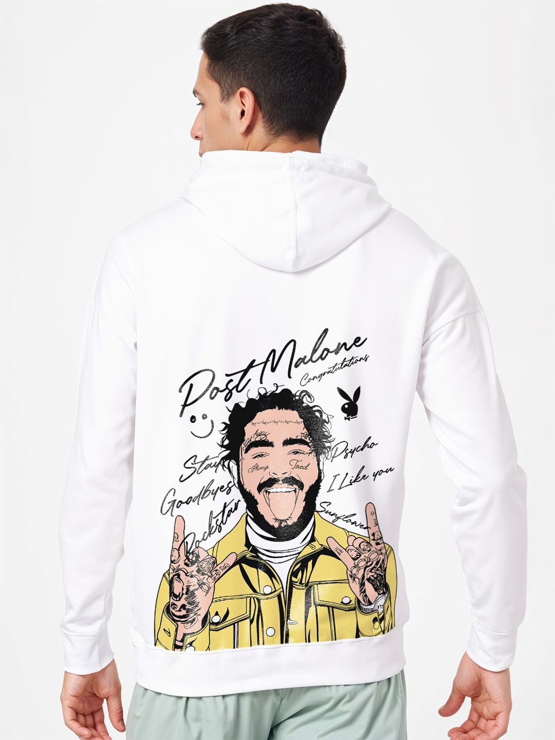 

Crazymonk Men Graphic Printed Hood Cotton Pullover Sweatshirt, White
