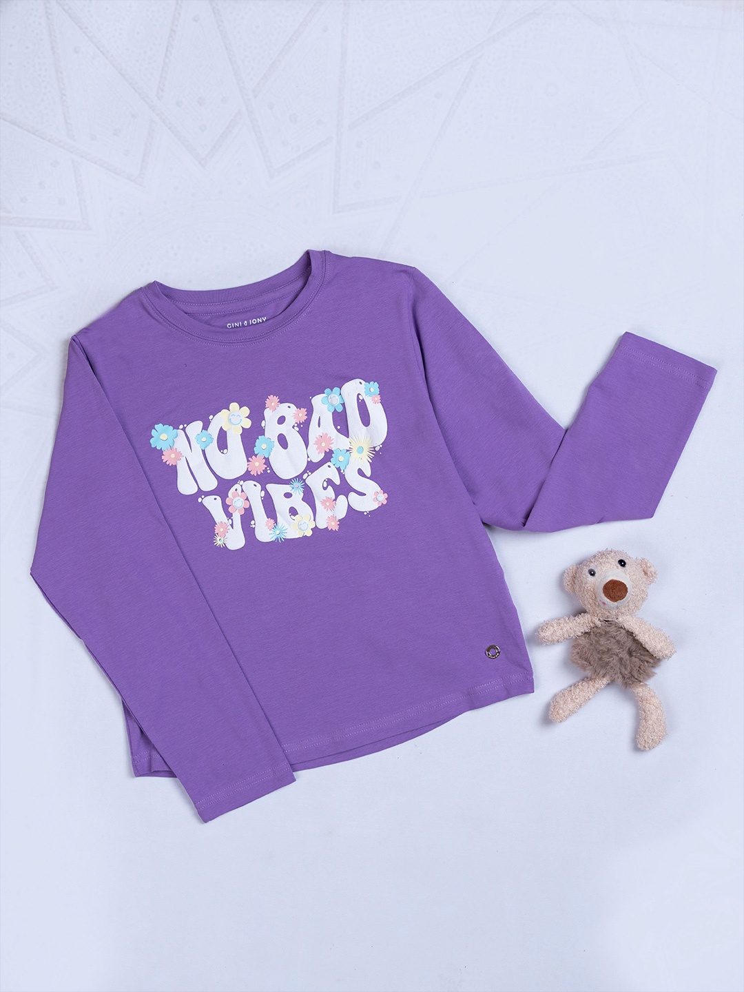 

Gini and Jony Girls Typography Printed Round Neck Cotton T-shirt, Purple
