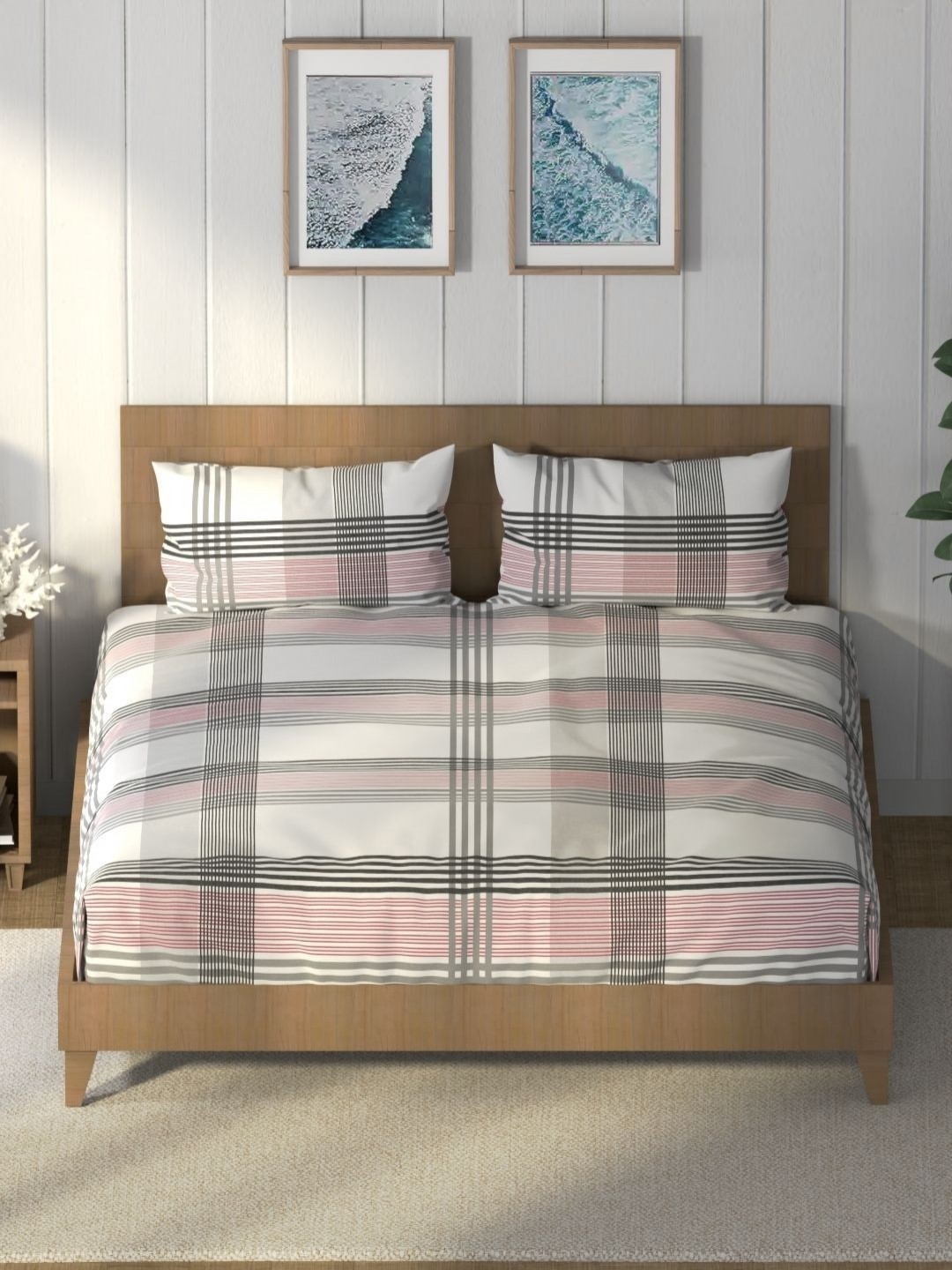 

Nautica Red & White Striped Pure Cotton 160 TC King Bedsheet with 2 Pillow Covers