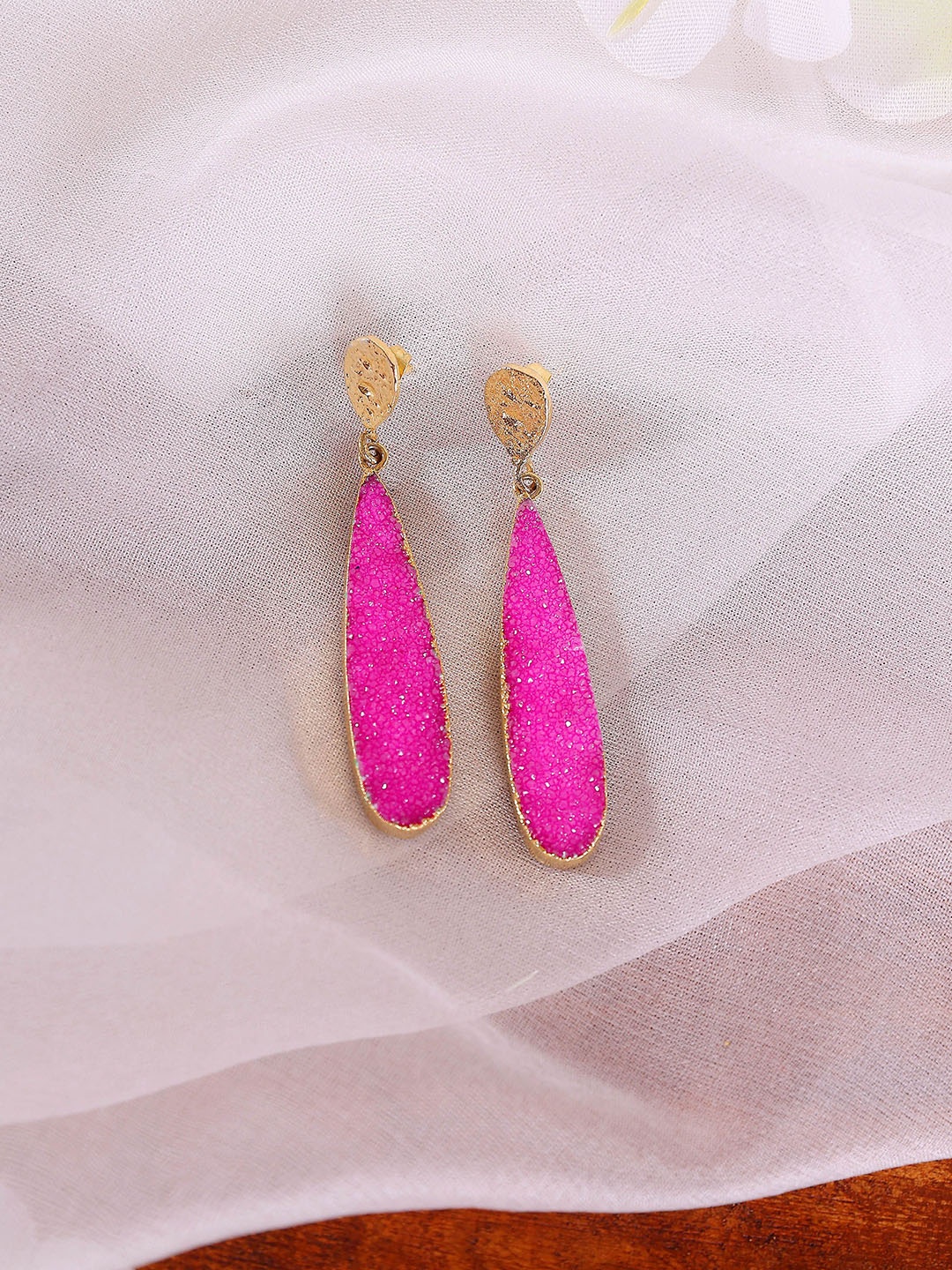 

ROYAL PITARAH Gold Plated Contemporary Drop Earrings, Pink