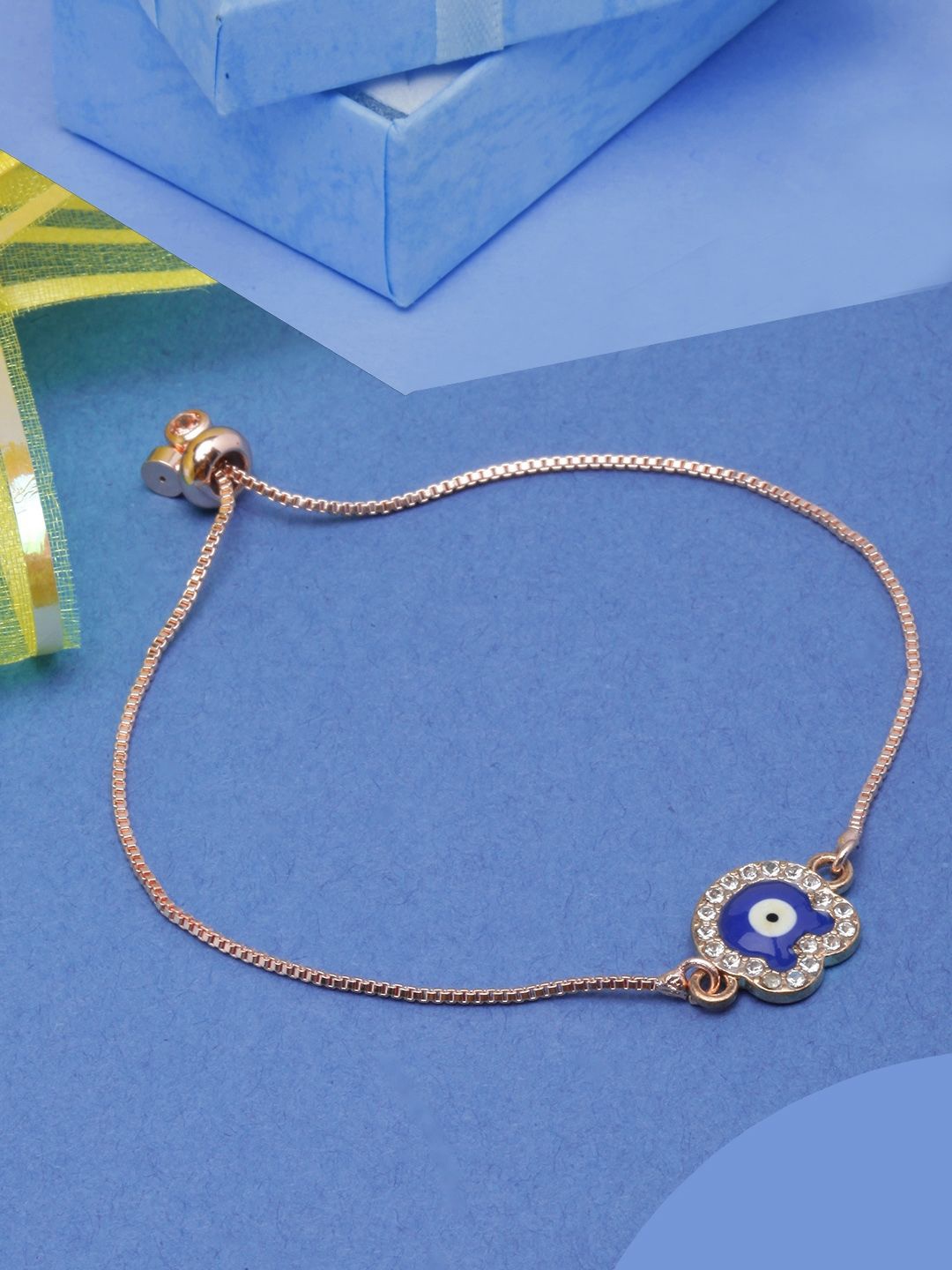

KPOP Rose Gold-Plated Enamelled Stone Studded Charm Bracelet