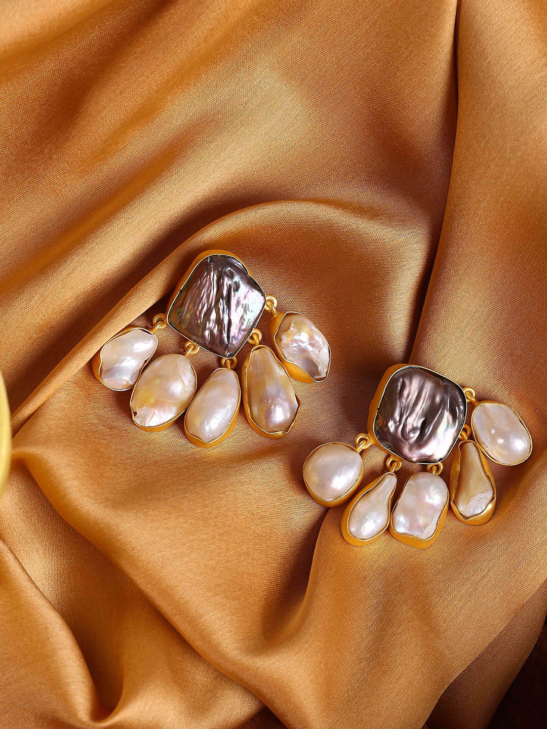 

ROYAL PITARAH Gold-Plated Contemporary Pearls Drop Earrings, Black