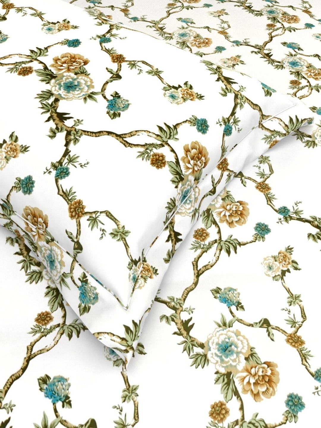 

THE WHITE MOSS White Floral Pure Cotton 220 TC Queen Bedsheet with 2 Pillow Covers