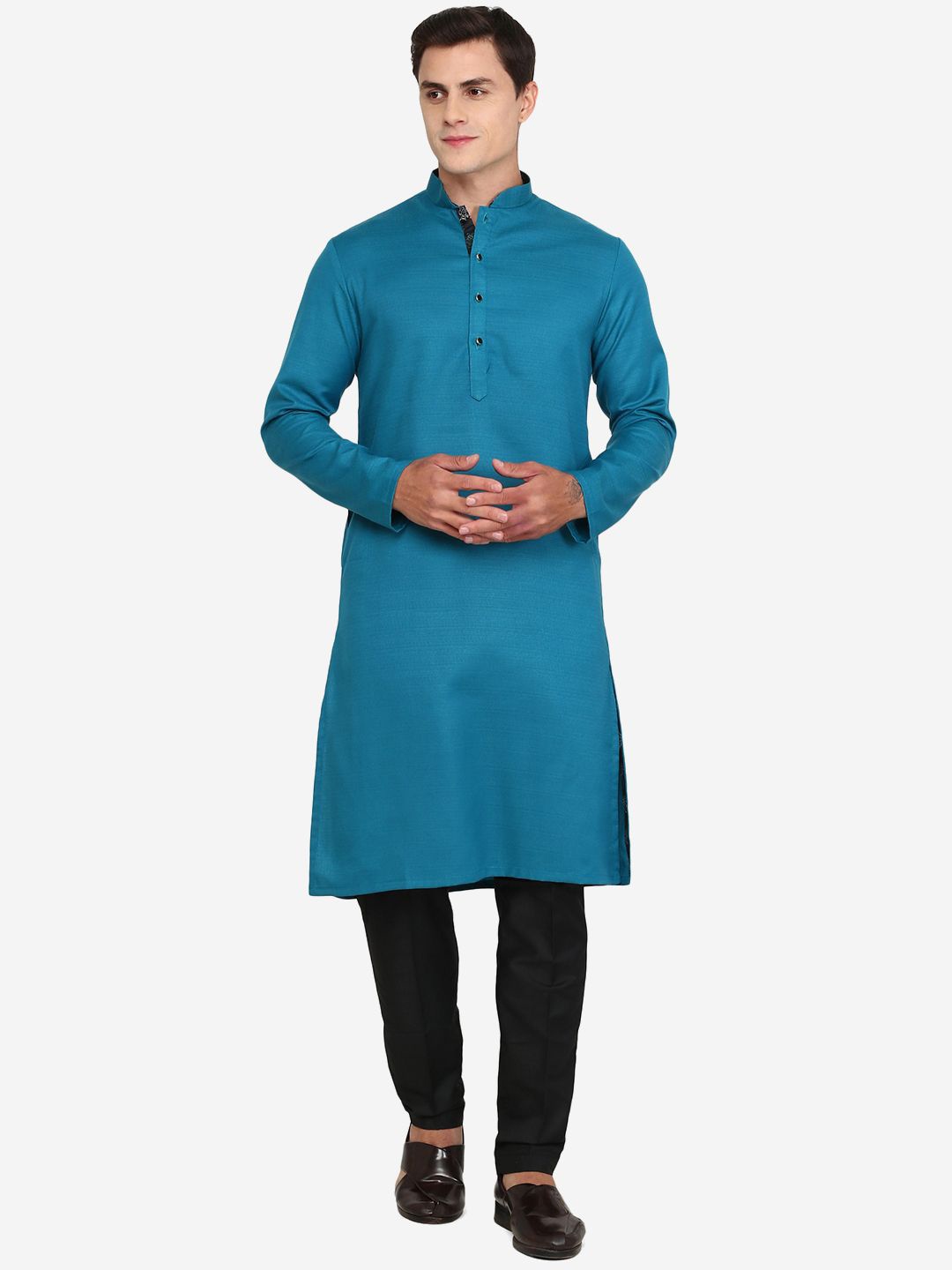 

THE KURTA COMPANY Men Flared Sleeves Thread Work Kurta, Blue