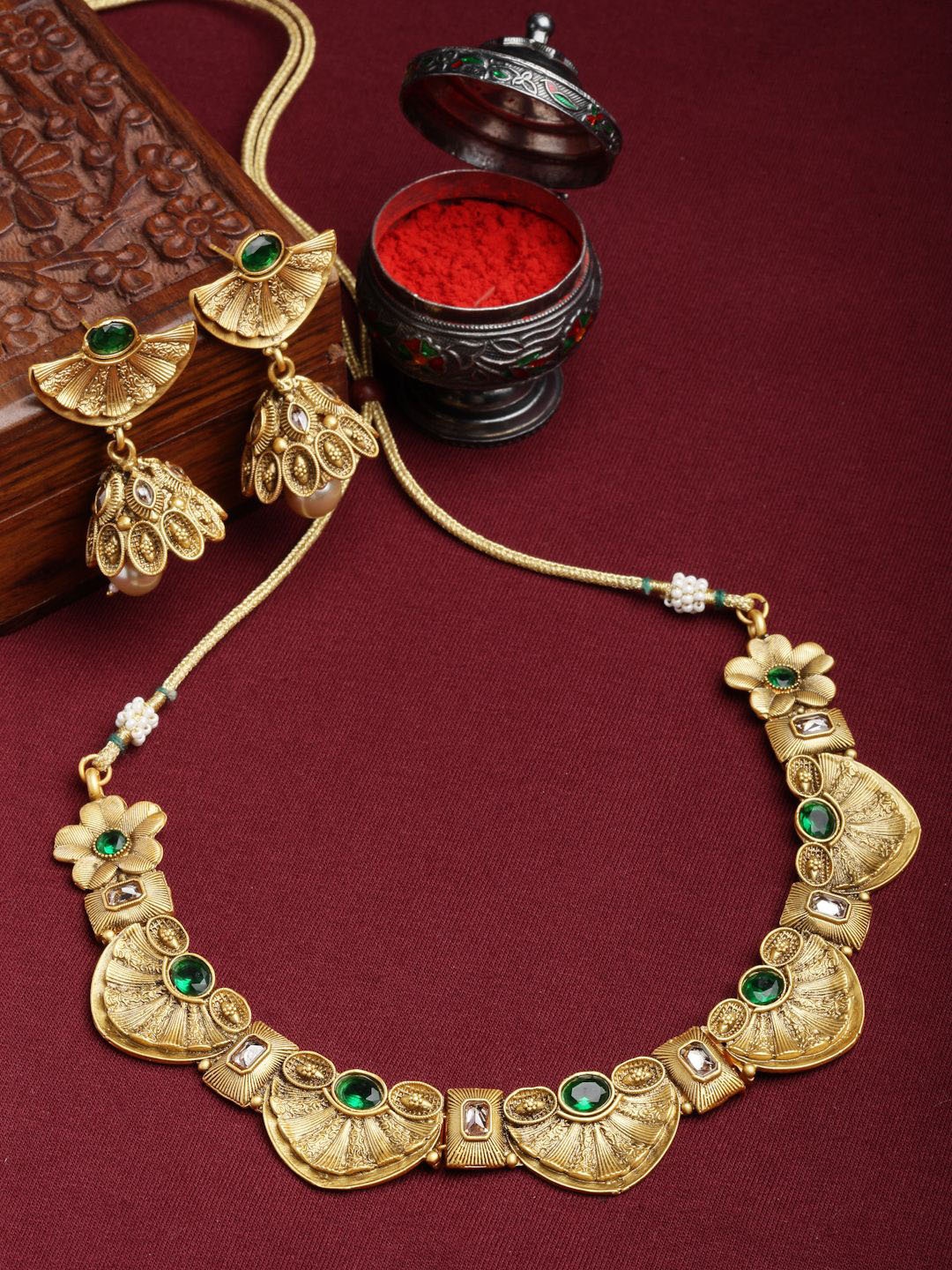

Anouk Green Gold Plated Stones Studded Jewellery Set