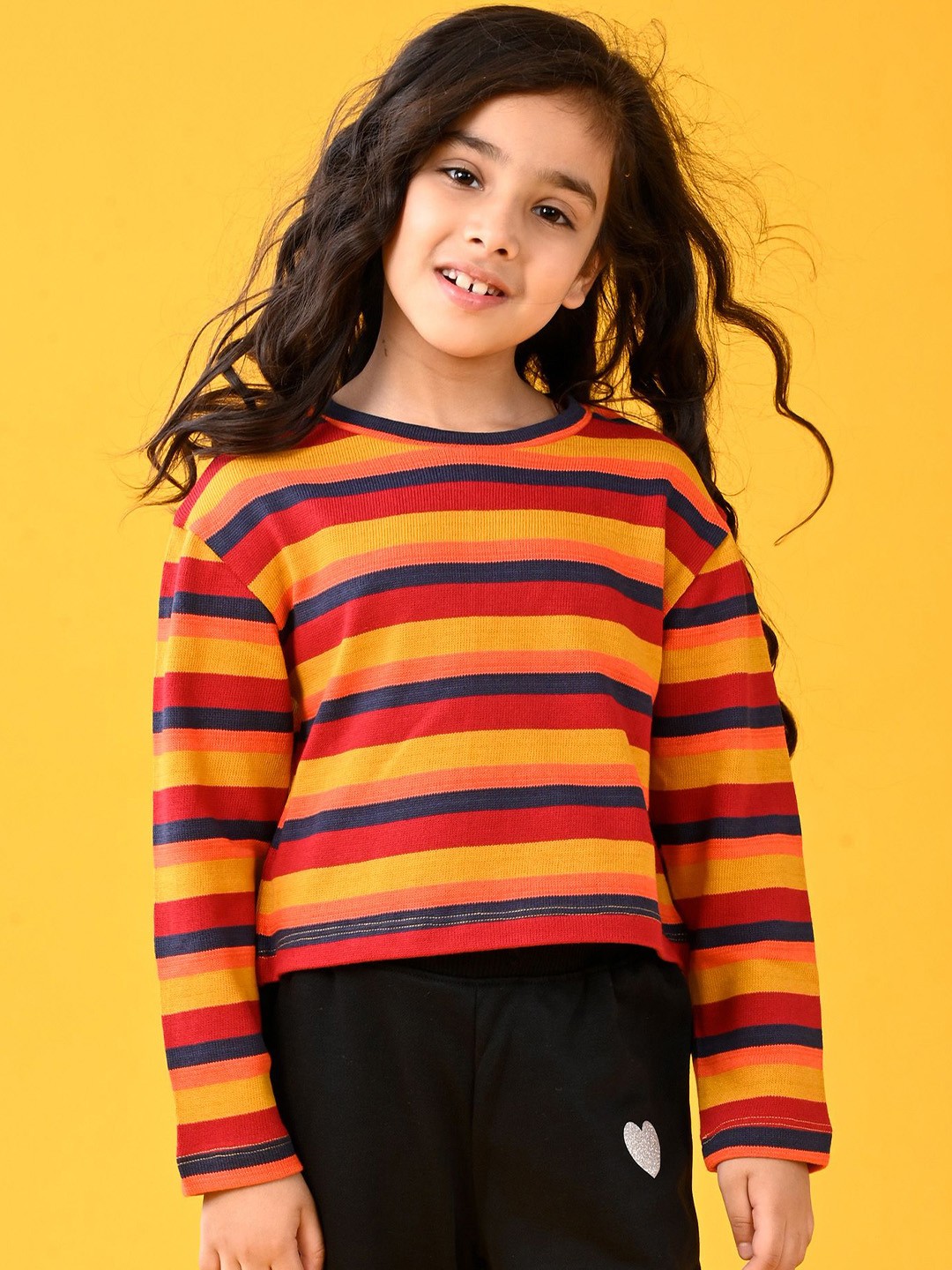 

Anthrilo Girls Striped Round Neck T-shirt, Red