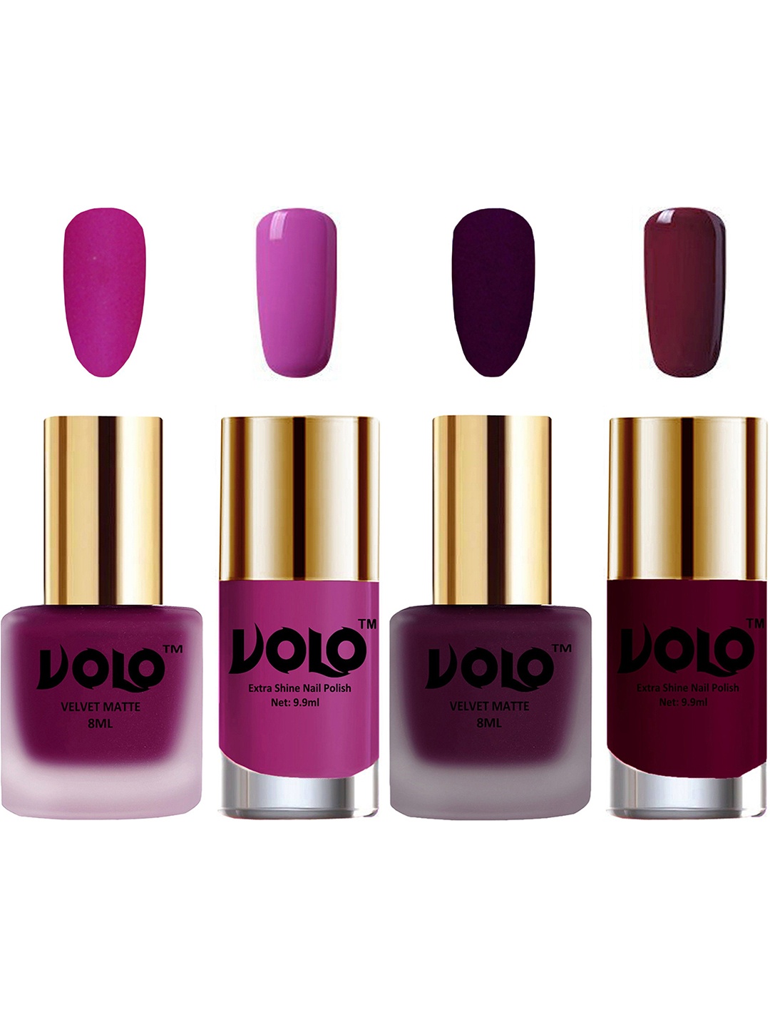 

VOLO Set Of 4 Velvet Matte & Extra Shine Nail Polish - 8 ml Each & 9ml Each-14-46-35-34, Multi